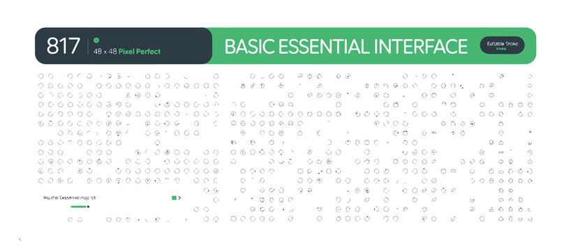 Basic essential interface icons, 817 pixel perfect icons, 48x48 resolution, vector graphics.