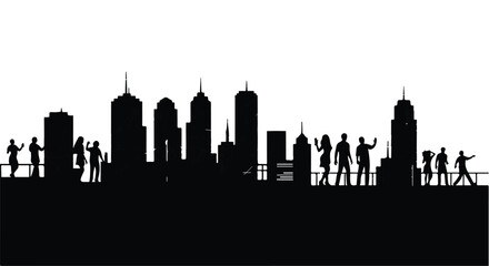Obraz premium City skyline with people silhouettes isolated on a white.