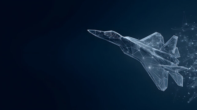 Fifth Generation Fighter Data Link Concept with Stealth Signatures and Network Nodes, Advanced Aerospace and Network Warfare Visualization with Copy Space