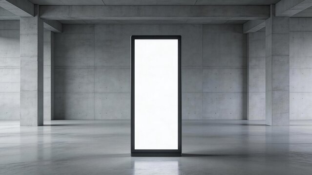 Empty digital screen in concrete room