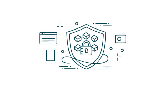 Digital Security Shield with Lock Symbolizing Data Protection.