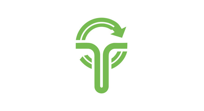 Green Circular Arrow T-Shape Logo Symbolizing Sustainability and Renewal.