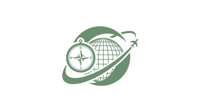 Elegant Compass and Globe Logo Depicting Global Travel and Exploration.