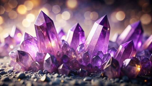 A realistic photo of amethyst crystals on white background render ultra real