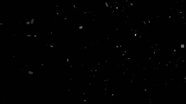 Motion background of abstract light gray dust debris particles floating and swirling against a black backdrop