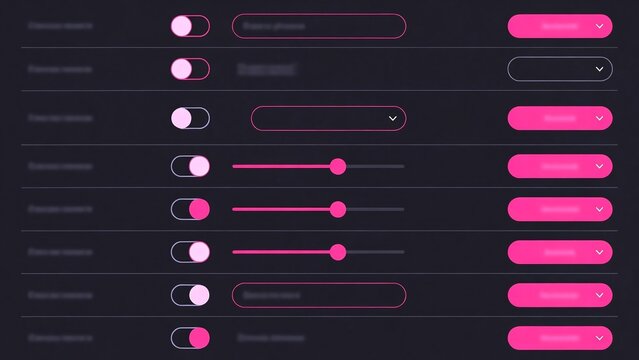 Modern User Interface Design for Customizable Application Settings: Sliders, Toggle Switches, and Responsive Dark Theme Configuration
