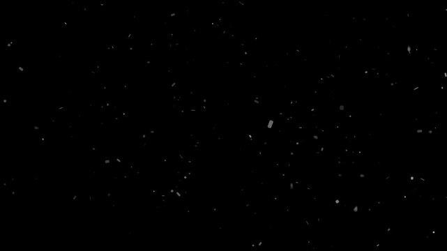 Realistic white snow dust particles falling gently on an alpha channel black screen overlay