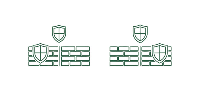 Firewall Security System Icons with Brick Wall and Shield.