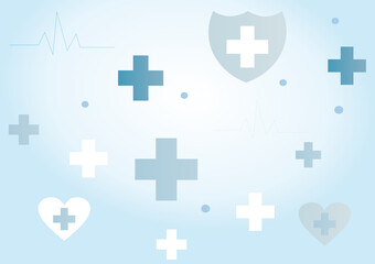 Obraz premium Minimal Healthcare Background with Medical Cross and Heart Symbols for World Health Day Awareness, Blue Medical Poster Design