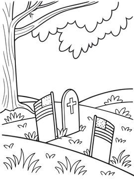 A graveyard with headstones and a tree