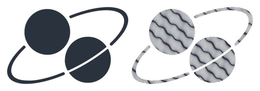 Abstract atomic structure with orbiting electrons and contrasting textures