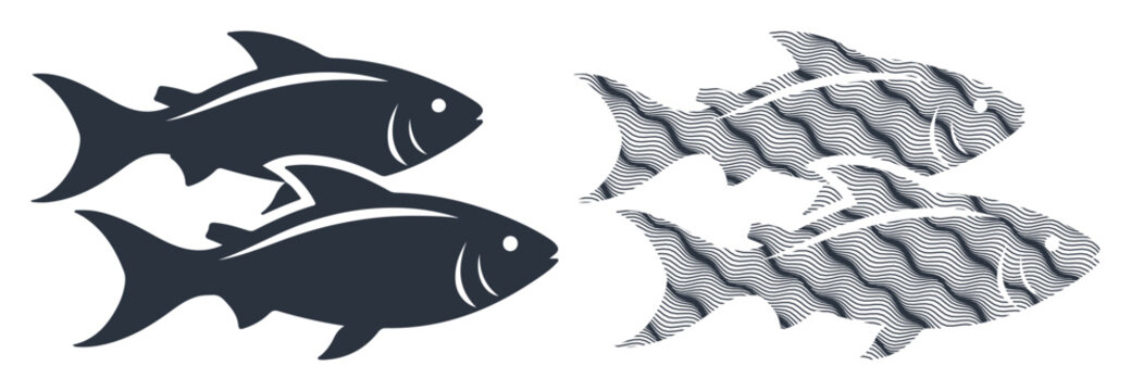 Two pairs of stylized fish swimming in opposite directions, representing contrast or diversity