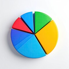 Fototapeta premium Colorful 3D pie chart segments on white backdrop showcasing data visualization and financial analysis for business presentations and statistics