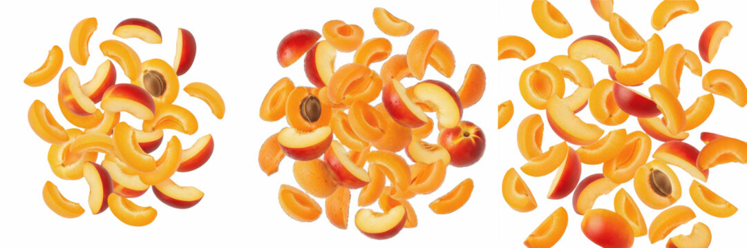 Apricot and Nectarine Slices Mix Flying, Prunus Armeniaca and Nucipersica Blend - M&eacute;lange Abricot et Nectarine - Mezcla de Albaricoque y Nectarina - Fliegende Aprikose und Nektarine
