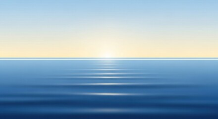 Obraz premium A serene ocean with a sun setting in the distance, creating a calm and peaceful atmosphere.