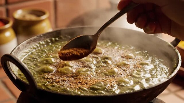 Healthy cooking green vegetable india curry with spices