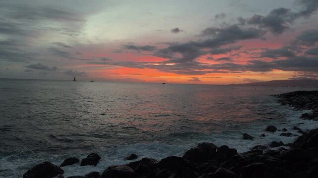 After sunset. Magic Island Lagoon, Ala Moana Regional Park, City of Honolulu, Ohau, Hawaii. Pacific Ocean