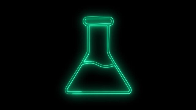 Neon glowing green chemical flask animation.