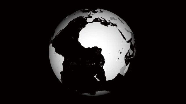 Spinning earth globe black and white motion.