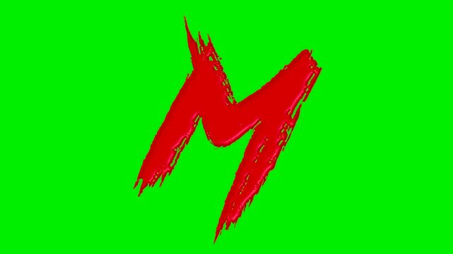 Alphabet collection with liquid red paint brush strokes on a green screen background.