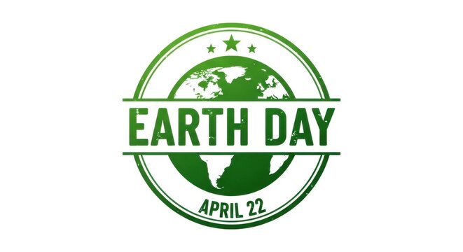 Earth day april 22 green rubber stamp icon