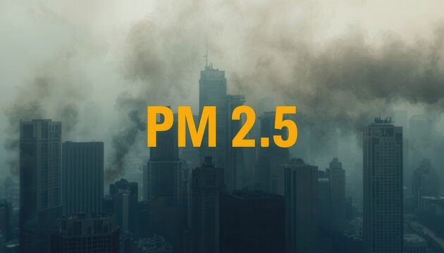 Urban Air Pollution: A visual depiction of a city shrouded in smog, highlighting the critical issue of PM2.5 air pollution and its impact on urban environments.