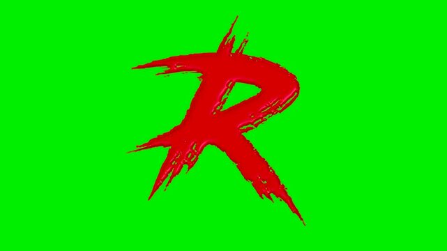 Alphabet collection with liquid red paint brush strokes on a green screen background.