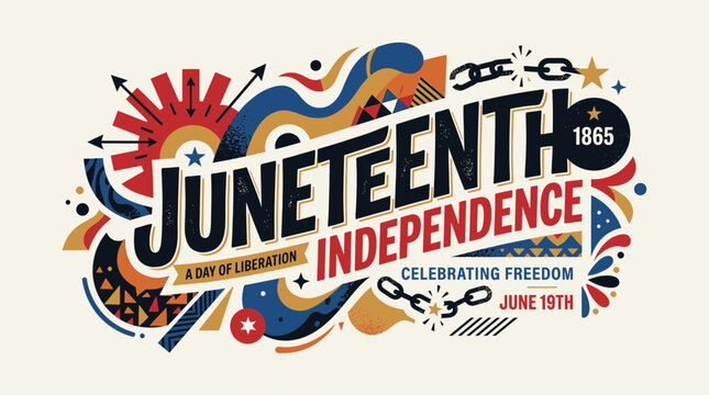 Dynamic Juneteenth Independence Day Illustration Celebrating Freedom with Colorful Abstract Elements and a Starburst Motif