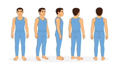 Fototapeta premium Male Character Turnaround Sheet with Multiple Views – Front, Side, Back Cartoon Character Template. Animated Male Character Turnaround Sheet. Cartoon Male Character Turnaround.