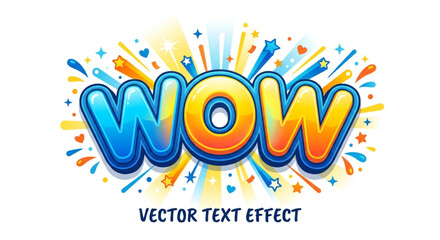 WOW Comic Vector Text Effect with Colorful Bubbles and Stars on White Background  © Yuzma