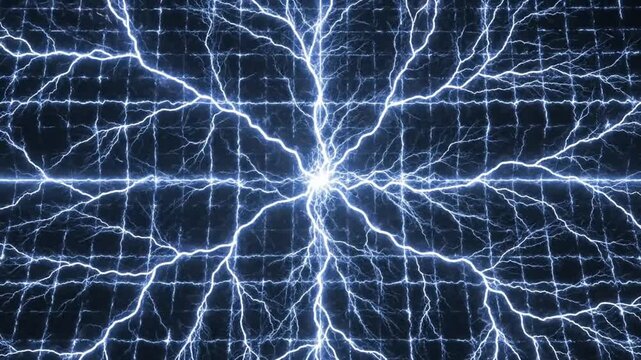 Abstract blue energy grid with lightning crackle