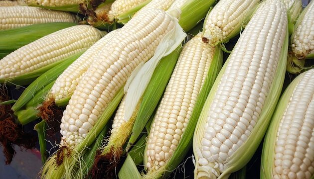 Freshly Harvested Sweet Corn Cobs Displayed for Sale.