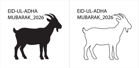 Obraz premium Eid ul Adha Mubarak 2026 goat silhouette and outline festive Islamic design symbolizing sacrifice and devotion