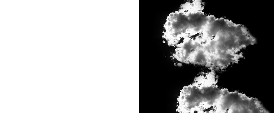 Dramatic White Backlit Clouds Isolated on Black Background for Overlay and Composite
