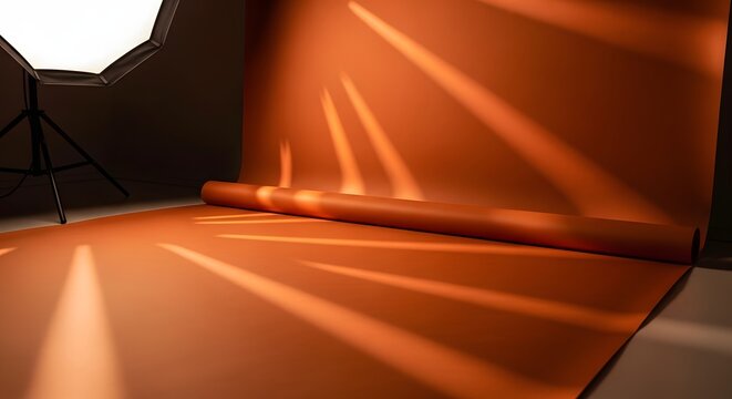 Orange Studio Backdrop with Lighting Equipment