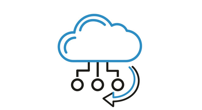 Cloud computing network concept with interconnected nodes and cloud icon illustrating data connectivity.