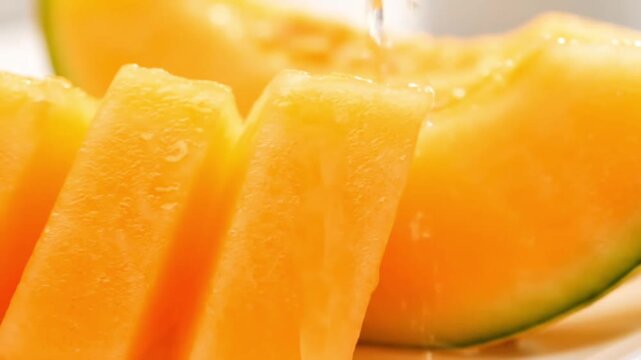 Juicy melon slices with soft focus and bright natural lighting,