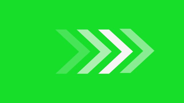 Right-directional arrow loop animation. Abstract directional arrow loading bar animation on green screen background. Animated traffic directional arrows sign.