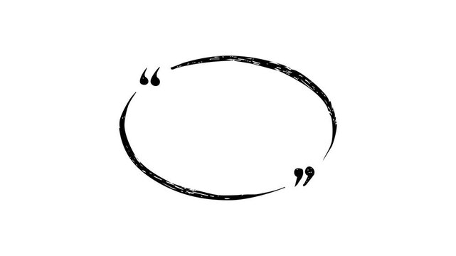 Hand-drawn, black, quotation, mark, frame, on, white, background, minimalist, sketched, oval, for, testimonials, quotes, and, creative, video, storytelling, with, wiggle, effect.
