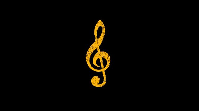 Hand-drawn, yellow, treble, clef, animation, on, black, background, featuring, an, organic, wiggling, sketch, effect, for, music, vlogs, and, creative, storytelling.
