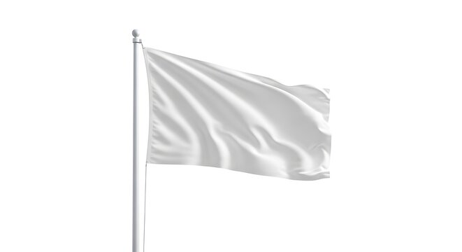 White Flag of Surrender Waving on a Pole Against Clear Sky.