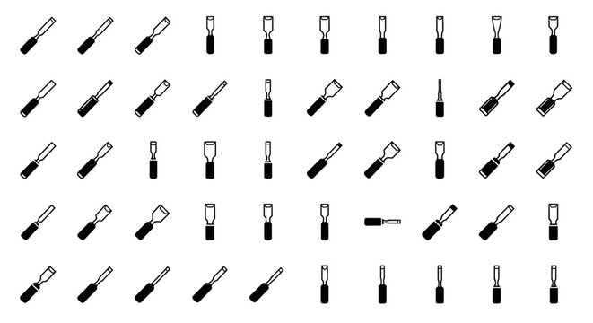 Collection of Woodworking Chisels Icons, Tools for Carving and Sculpting