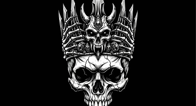 Evil Skull King Crowned Skull Macabre Horror Gothic Dark Art Illustration