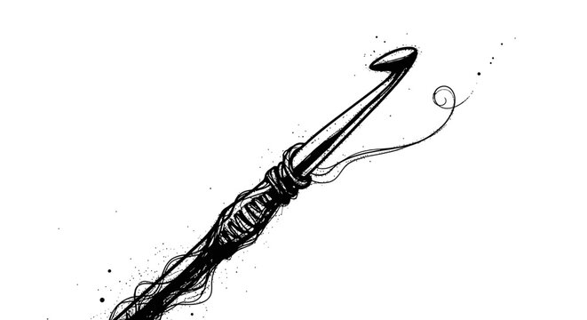 Handcrafted Crochet Hook with Thread Swirls - Artistic Illustration