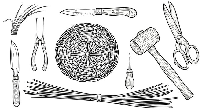 Handicraft Tools and Materials for Weaving Basketry