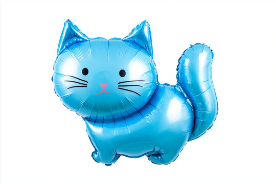 Glossy blue inflatable cat toy character with rounded balloon body and cute smiling cartoon face in vibrant playful design
