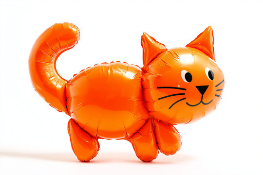 Glossy orange inflatable cat toy character with rounded balloon body and cute smiling cartoon face in vibrant playful design
