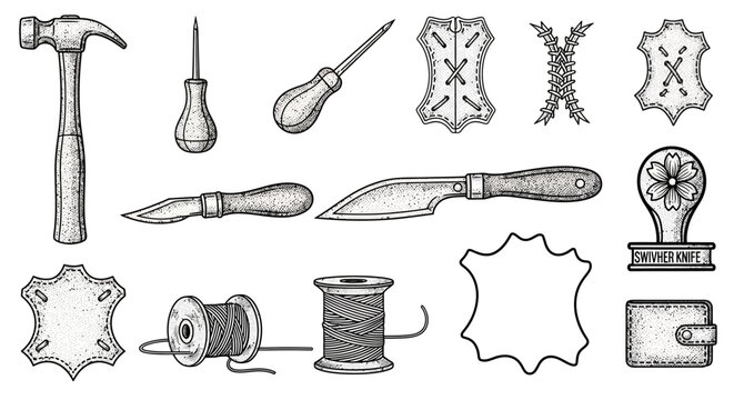 Leatherworking Tools and Materials Vintage Engraving Style