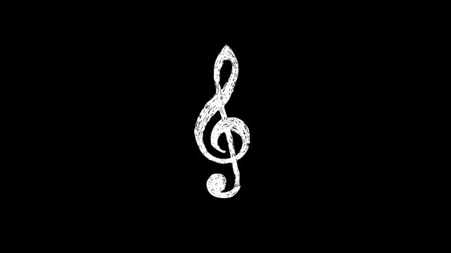 Hand-drawn, white, treble, clef, animation, on, black, background, featuring, an, organic, wiggling, sketch, effect, for, music, vlogs, and, creative, storytelling.
