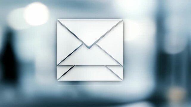 Modern digital envelope icon representing email communication and online messaging on a blurred blue background. Symbolizes fast information exchange and digital correspondence in a connected world